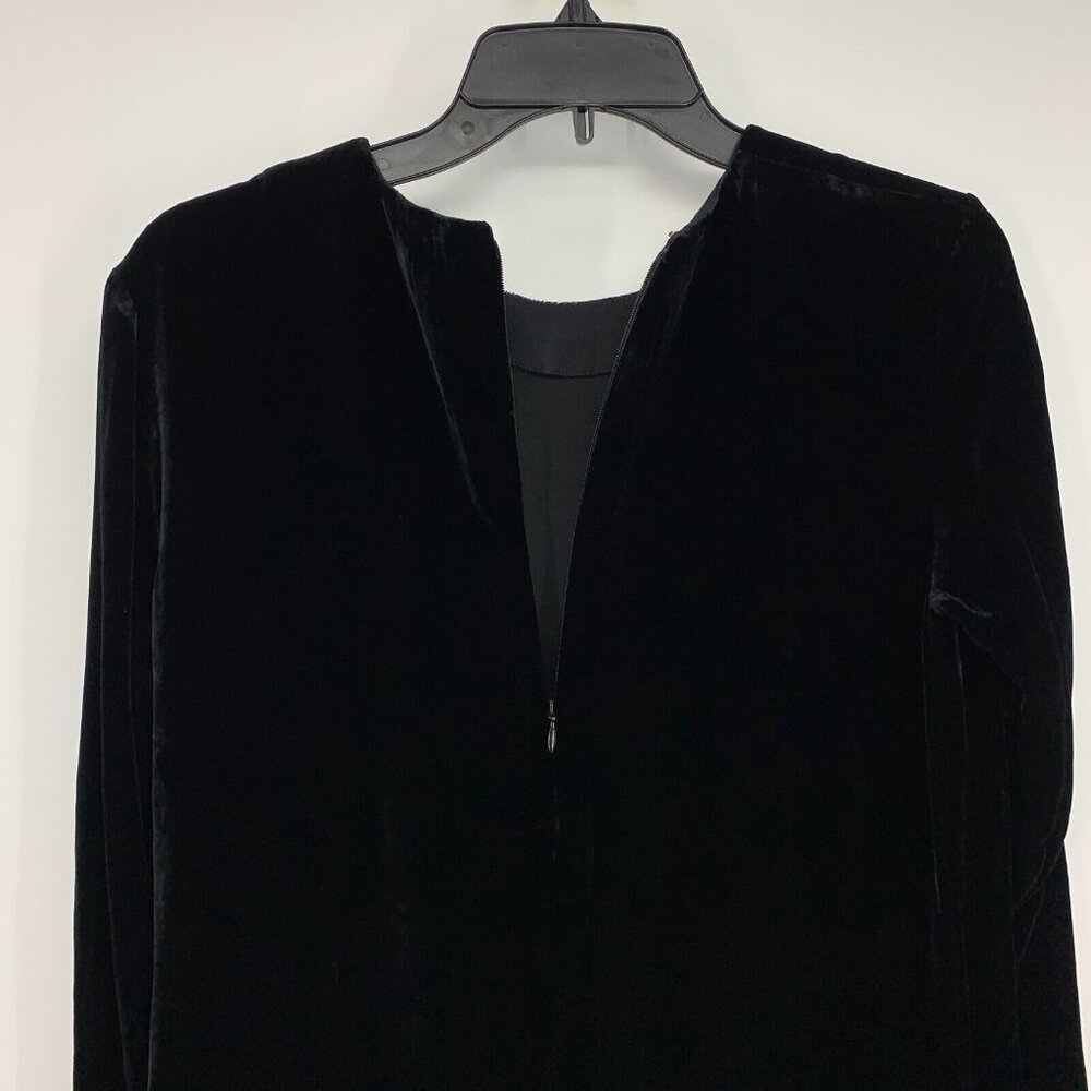 COS Dress Velvet Black Ruched Long Sleeve Rayon Silk Blend Shift - Picture 11 of 13